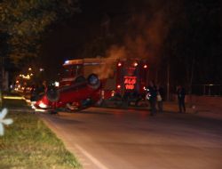 Önce ağaca çarptı sonra takla attı